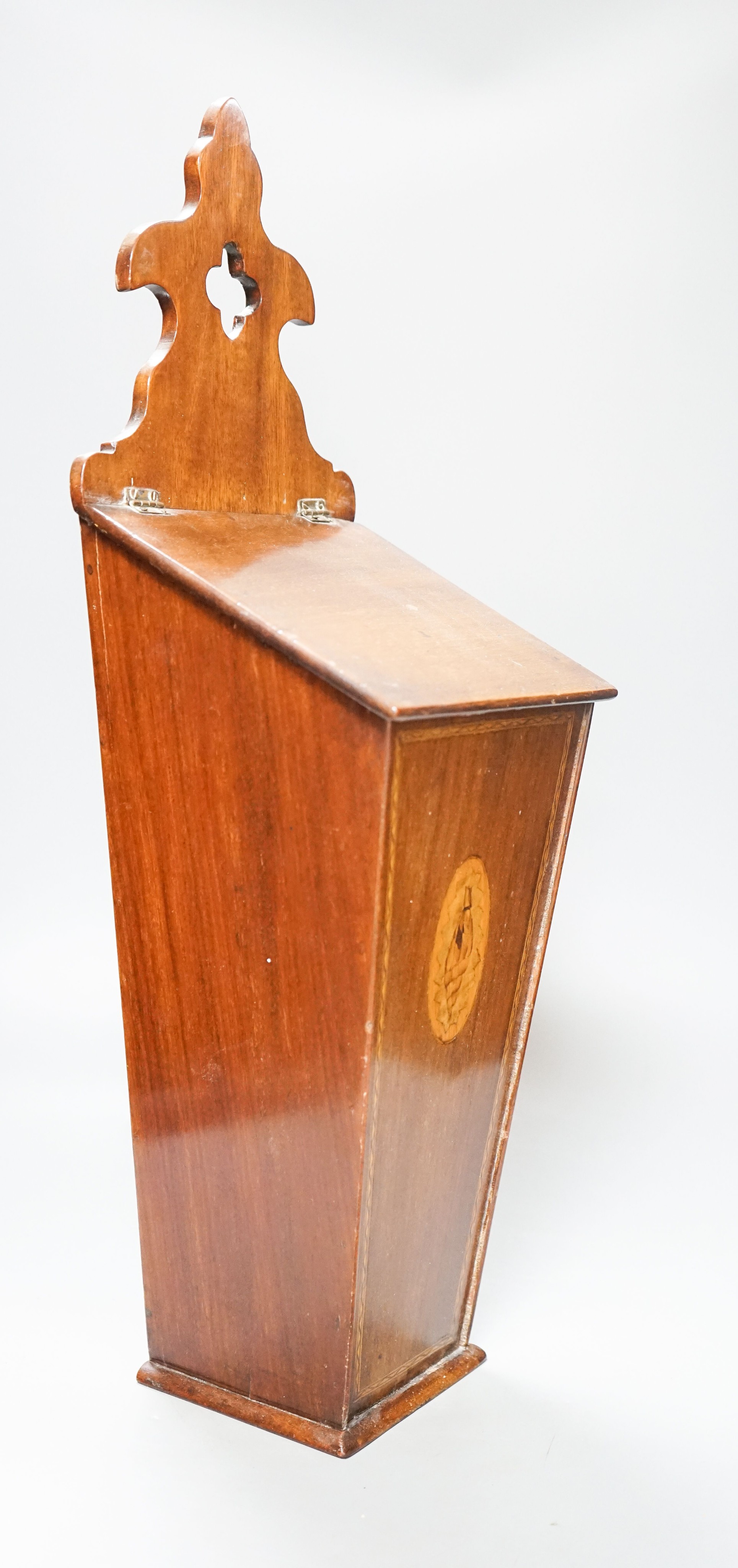 A George III inlaid mahogany candlebox 56cm